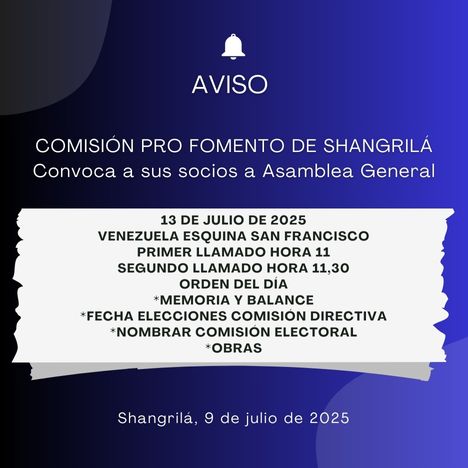 Aviso Comisión Fomento Shangrila