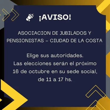 Aviso Asociación de Jubilados y Pensionistas Ciudad de la Costa